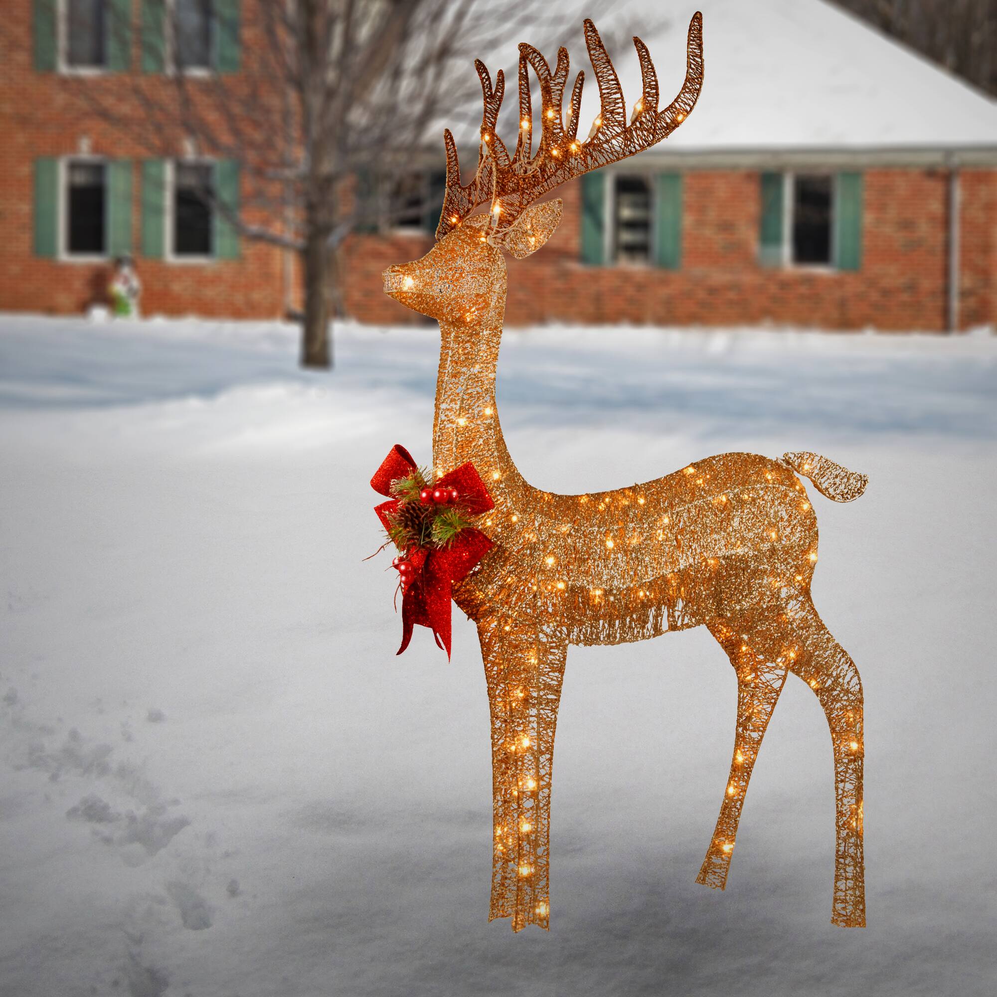 48" Champagne Standing Reindeer, Mini Clear LED Lights
